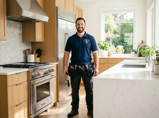 Appliance Repair Hero technician in a Blackstone, MA kitchen after an appliance repair
